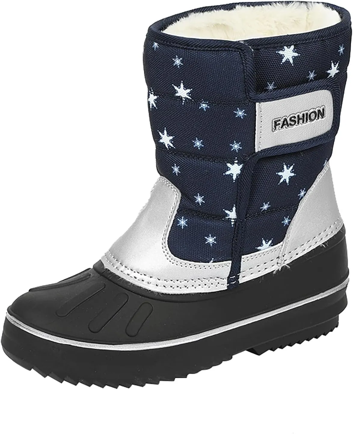 Fashion Fuzzy Snow Boots For Big Kids Boys Childrens Rubber Sole Ski Shoes Outdoor Warm Comfy Non Slip Booties Cotton