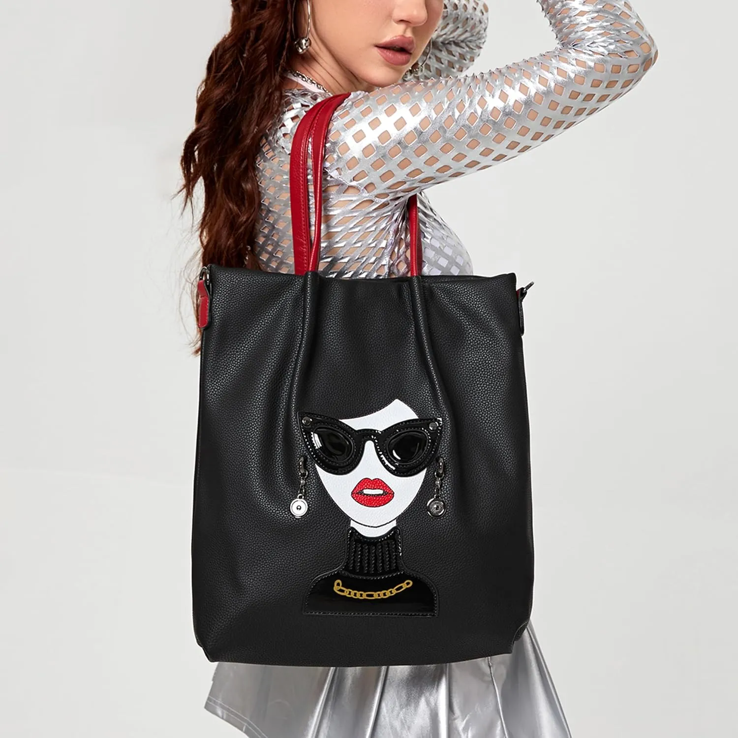 Fashion Purses for Women Novelty Lady Face Top Handle Satchel Handbags Funky Shoulder Bag Tote Bag