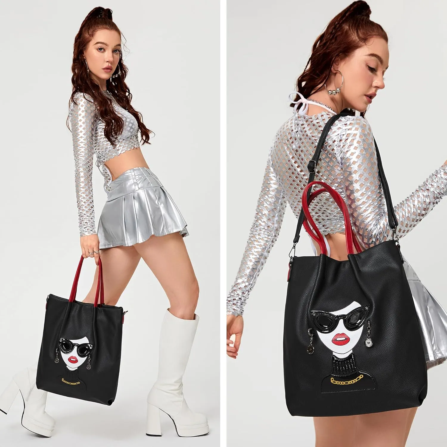 Fashion Purses for Women Novelty Lady Face Top Handle Satchel Handbags Funky Shoulder Bag Tote Bag