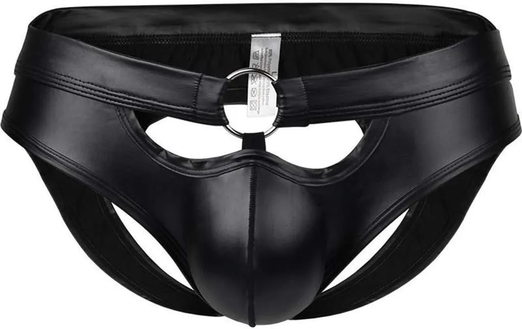 Fashionable Leather Men's Underwear Hollow Men's Ring Underwear Sexy Lacquered Smooth Thong Panties