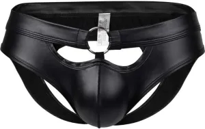 Fashionable Leather Men's Underwear Hollow Men's Ring Underwear Sexy Lacquered Smooth Thong Panties