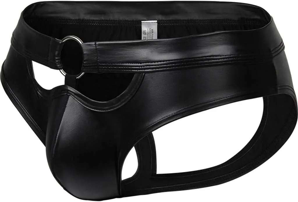 Fashionable Leather Men's Underwear Hollow Men's Ring Underwear Sexy Lacquered Smooth Thong Panties
