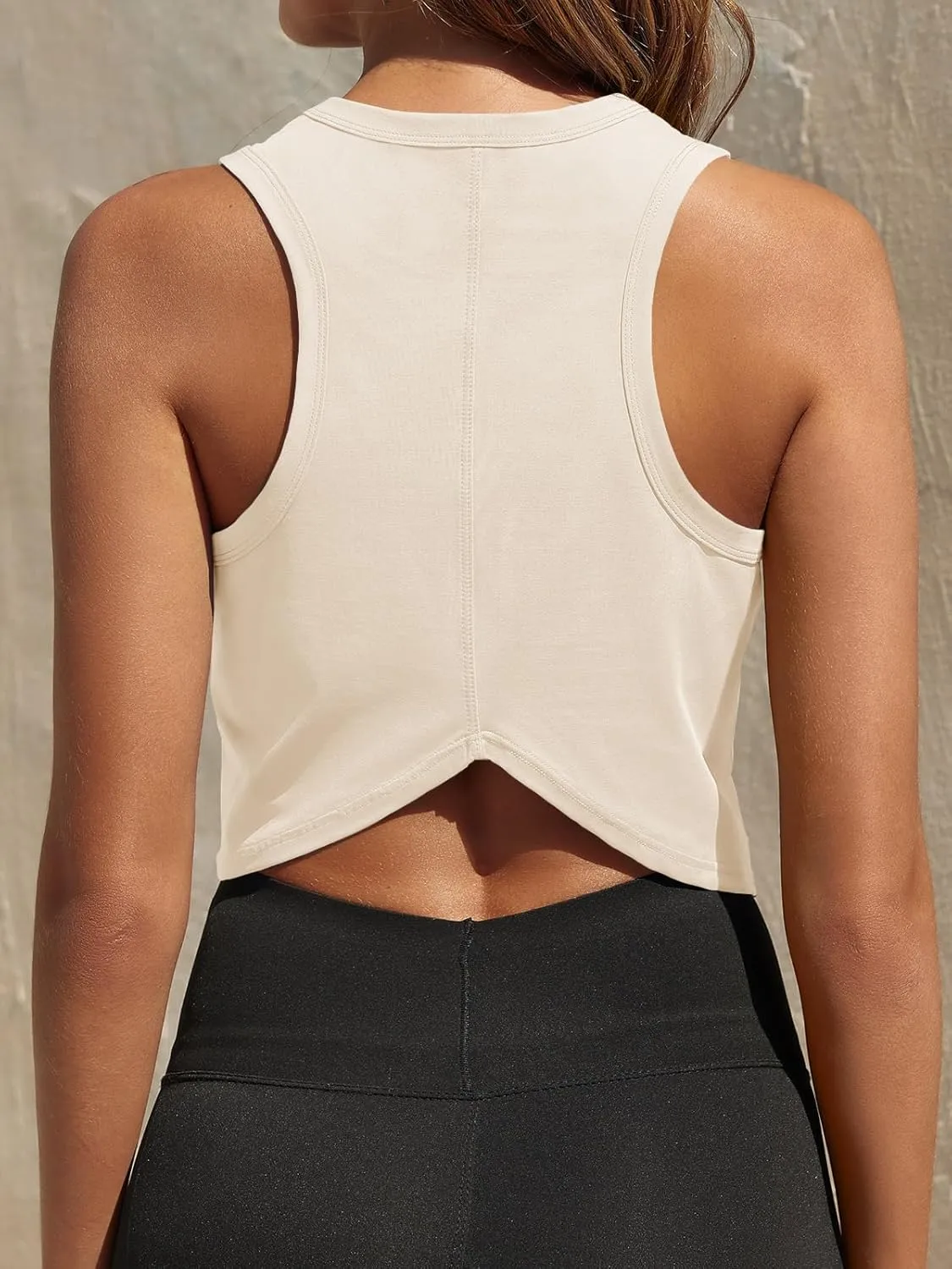 Fisoew Womens Workout Cropped Tank Tops Racerback Sleeveless Crewneck Running Yoga Active Shirts