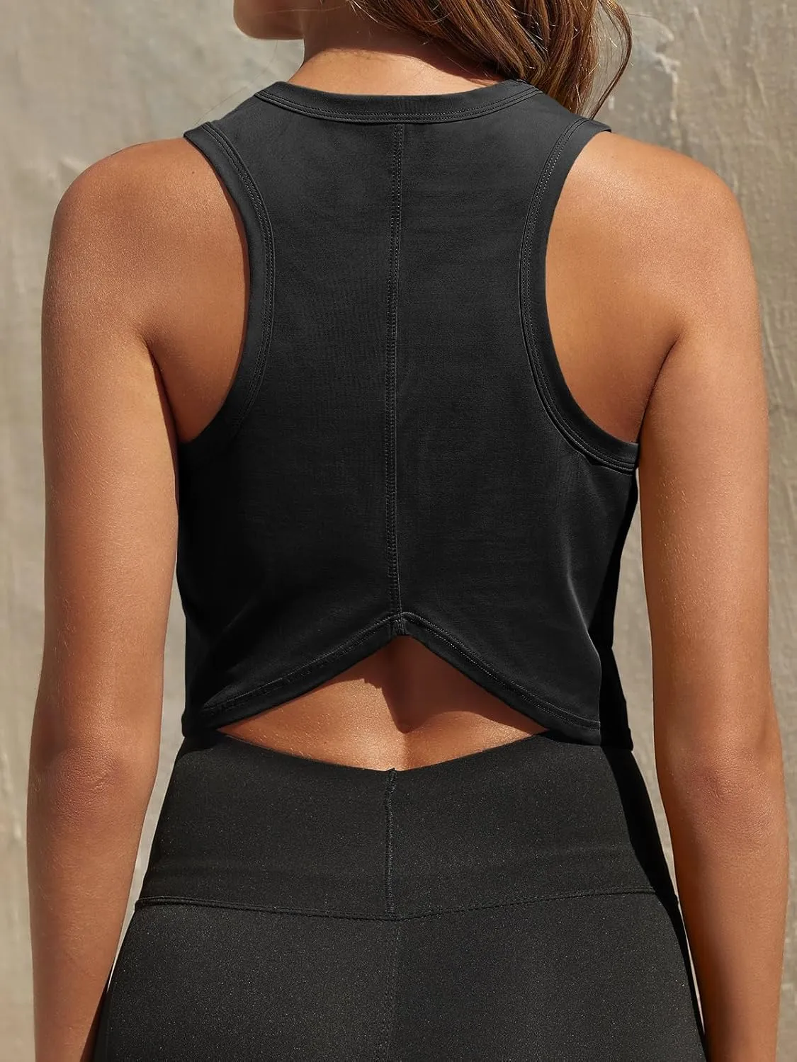 Fisoew Womens Workout Cropped Tank Tops Racerback Sleeveless Crewneck Running Yoga Active Shirts