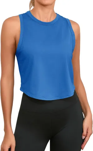Fisoew Womens Workout Cropped Tank Tops Racerback Sleeveless Crewneck Running Yoga Active Shirts