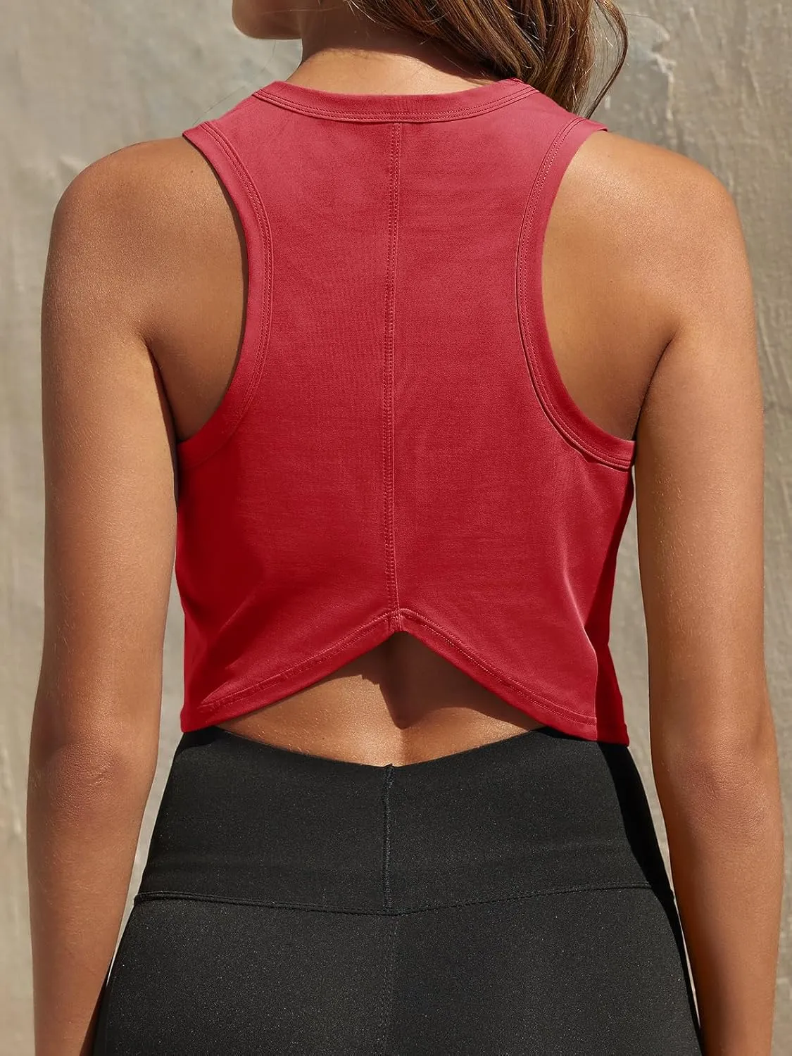 Fisoew Womens Workout Cropped Tank Tops Racerback Sleeveless Crewneck Running Yoga Active Shirts