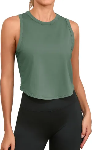 Fisoew Womens Workout Cropped Tank Tops Racerback Sleeveless Crewneck Running Yoga Active Shirts