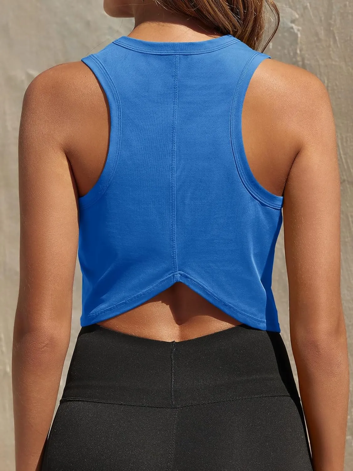 Fisoew Womens Workout Cropped Tank Tops Racerback Sleeveless Crewneck Running Yoga Active Shirts