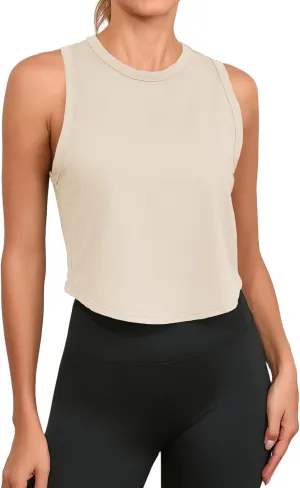 Fisoew Womens Workout Cropped Tank Tops Racerback Sleeveless Crewneck Running Yoga Active Shirts