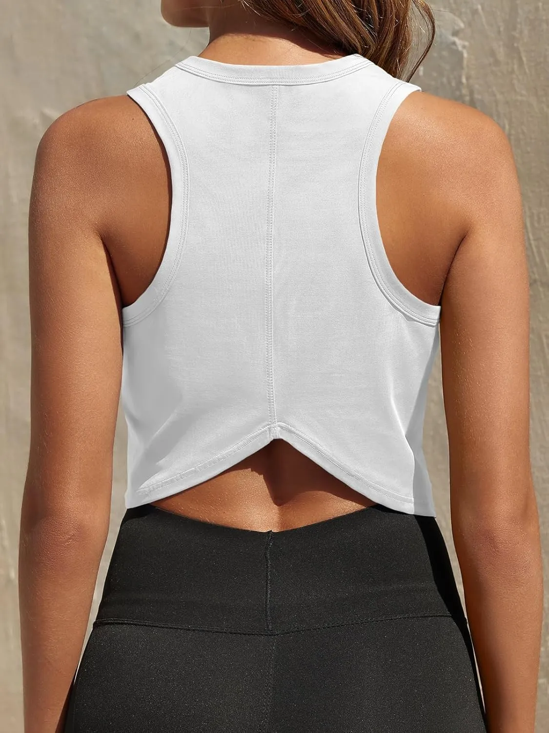 Fisoew Womens Workout Cropped Tank Tops Racerback Sleeveless Crewneck Running Yoga Active Shirts