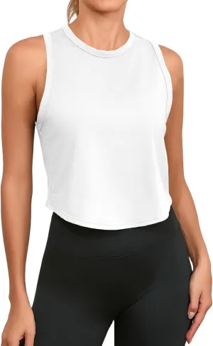 Fisoew Womens Workout Cropped Tank Tops Racerback Sleeveless Crewneck Running Yoga Active Shirts