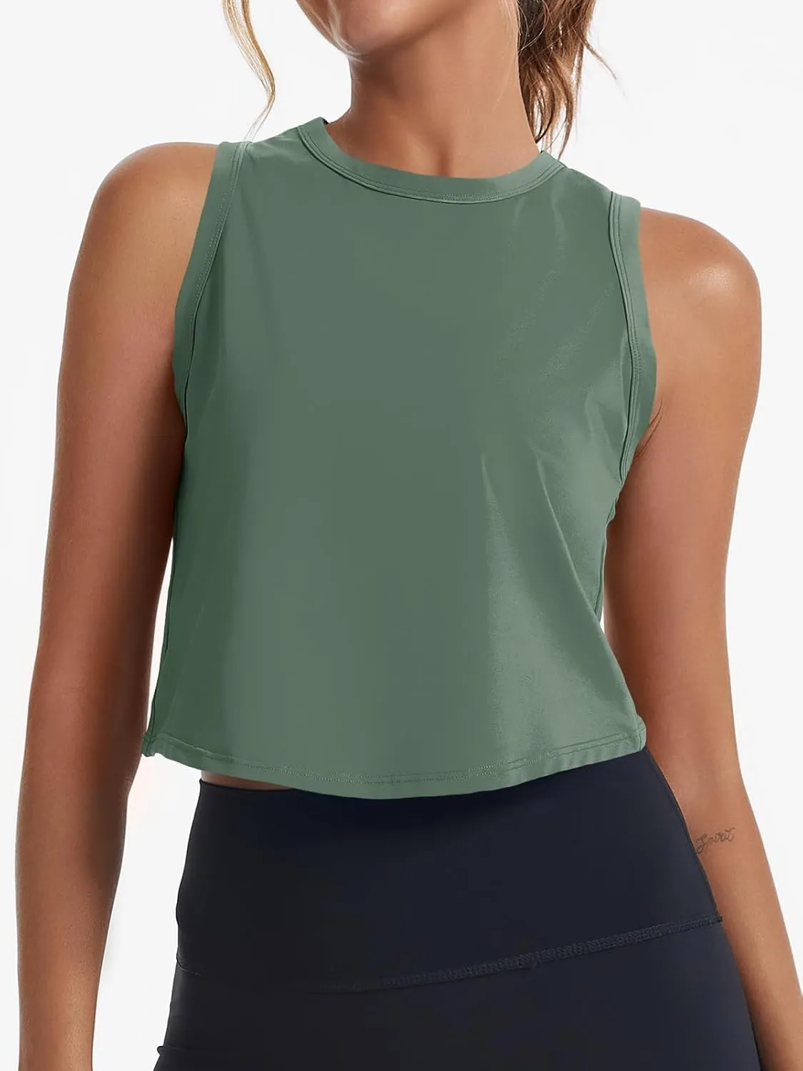 Fisoew Womens Workout Cropped Tank Tops Racerback Sleeveless Crewneck Running Yoga Active Shirts