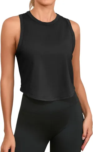 Fisoew Womens Workout Cropped Tank Tops Racerback Sleeveless Crewneck Running Yoga Active Shirts