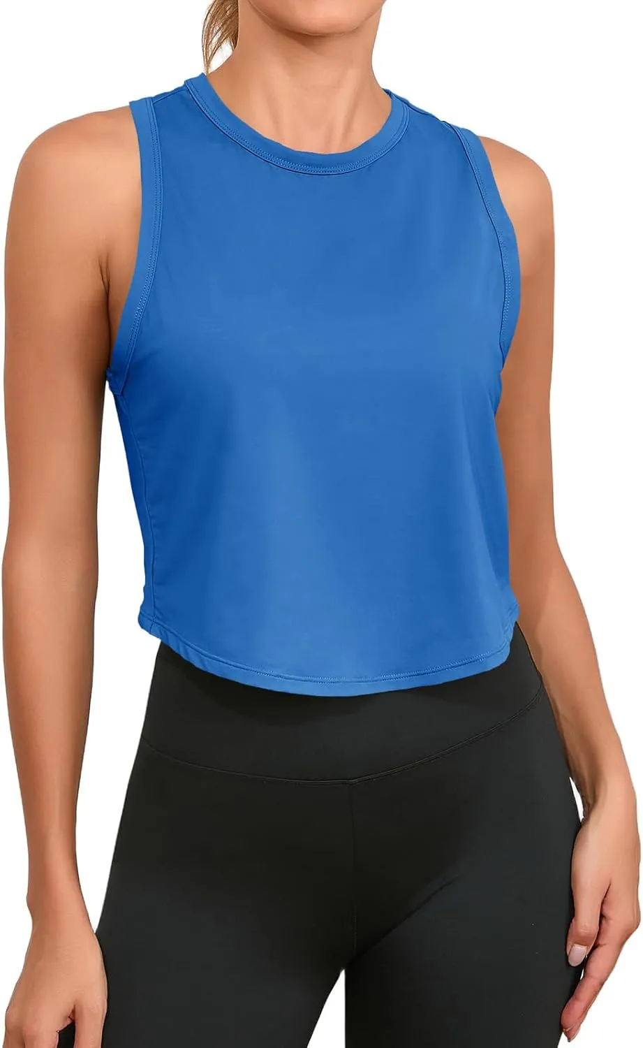 Fisoew Womens Workout Cropped Tank Tops Racerback Sleeveless Crewneck Running Yoga Active Shirts