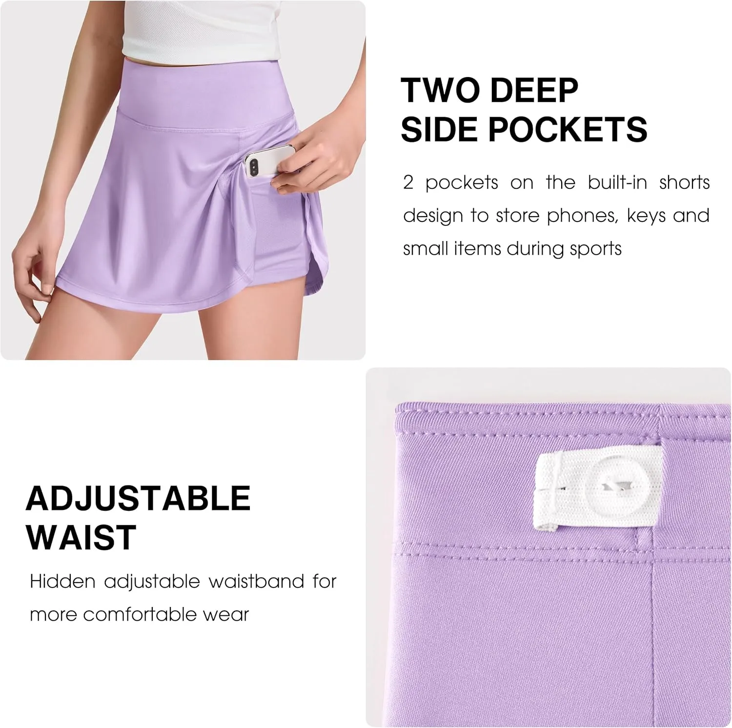 FitsT4 Sports Girl's Golf Skirt Adjustable Waist Active Tennis Skort UPF50 