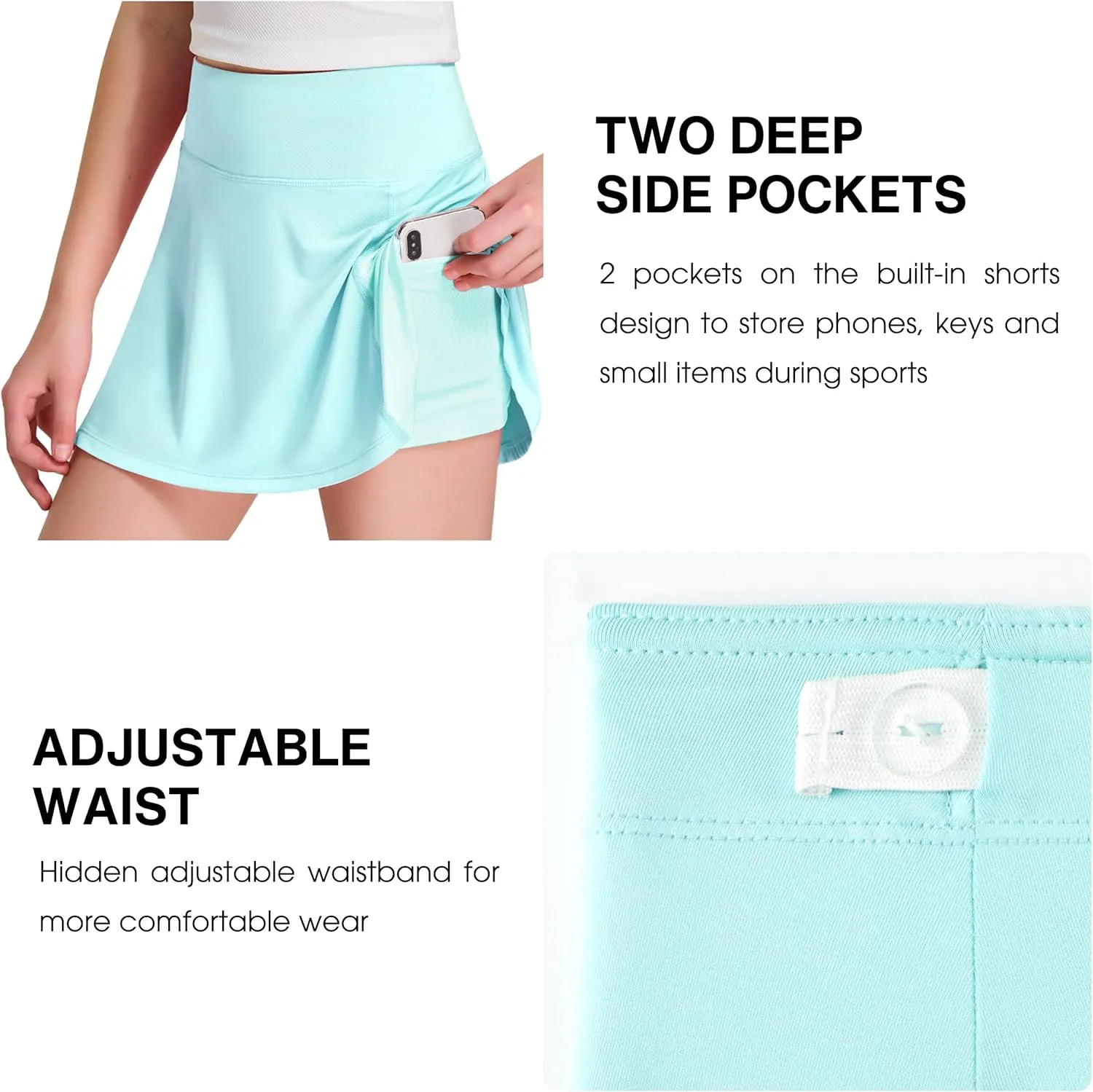 FitsT4 Sports Girl's Golf Skirt Adjustable Waist Active Tennis Skort UPF50 