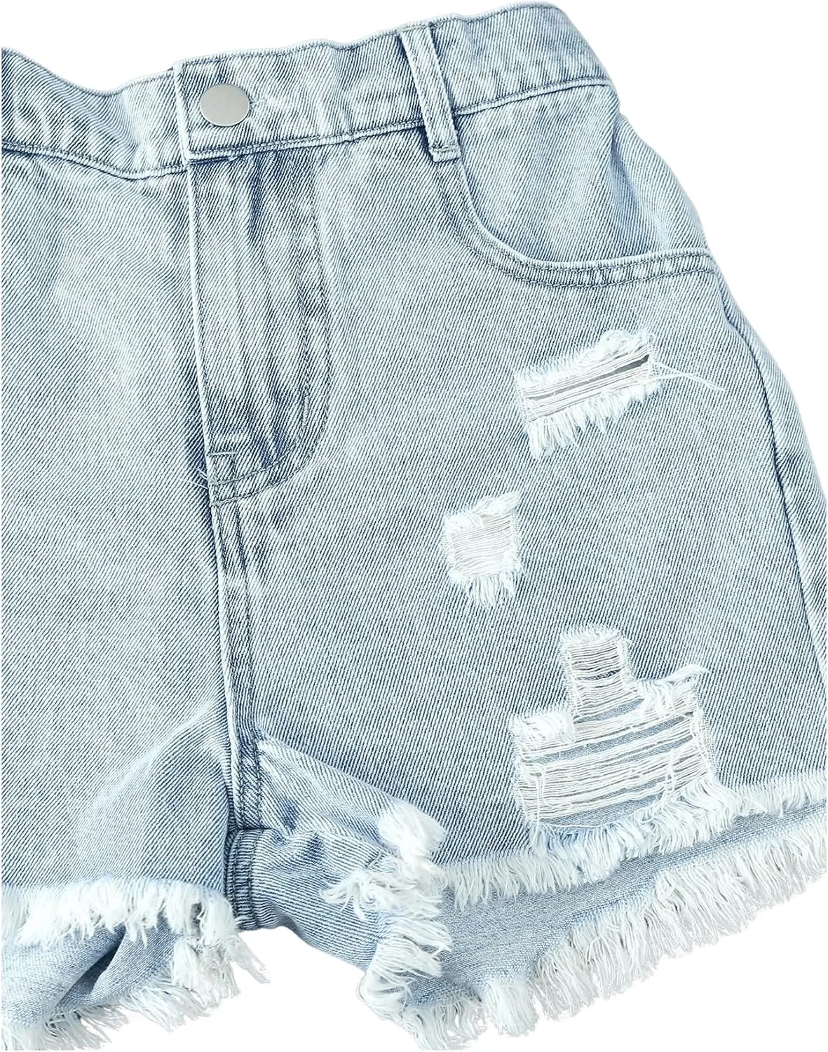 Floerns Girl's Ripped Raw Hem Elastic Waist Straight Leg Denim Shorts with Pockets