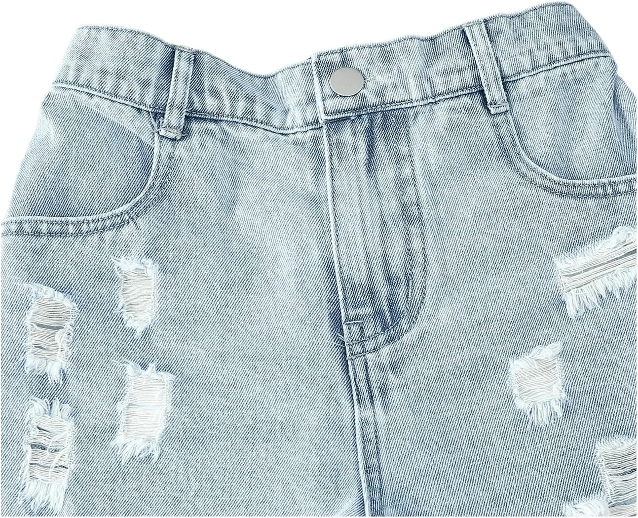 Floerns Girl's Ripped Raw Hem Elastic Waist Straight Leg Denim Shorts with Pockets