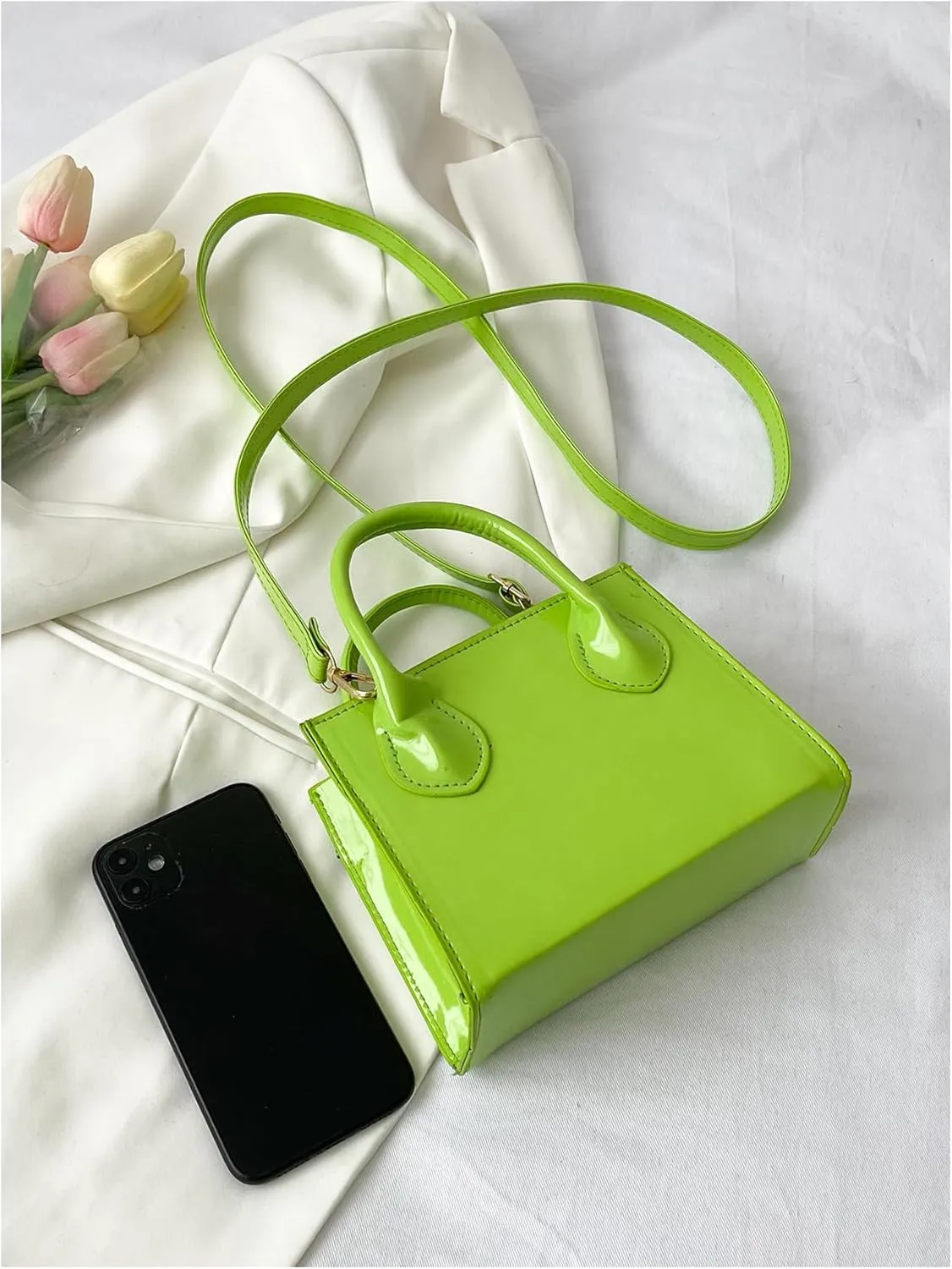 Floerns Women's Leather Double Handle Crossbody Bag Mini Square Bag Shoulder Bag