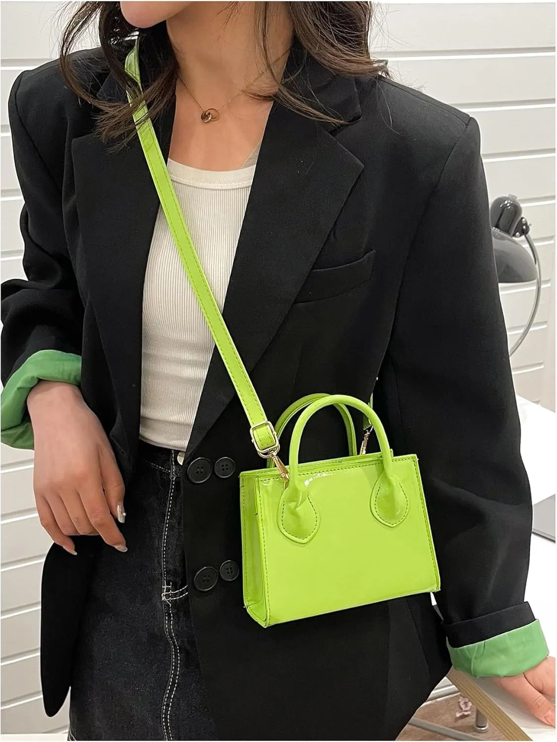 Floerns Women's Leather Double Handle Crossbody Bag Mini Square Bag Shoulder Bag