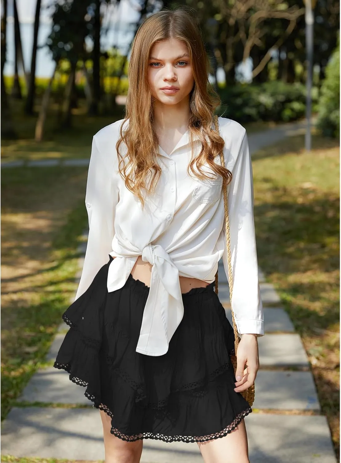 Flowy Shorts for Women Boho Ruffle Tiered Skorts Casual Pleated Mini Skirts High Waist Golf Tennis Butterfly Shorts