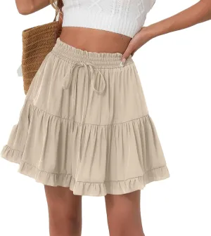 Flowy Shorts for Women Boho Ruffled Tiered Swing Beach Skorts Drawstring High Waisted Tennis Golf Y2K Short Skirt
