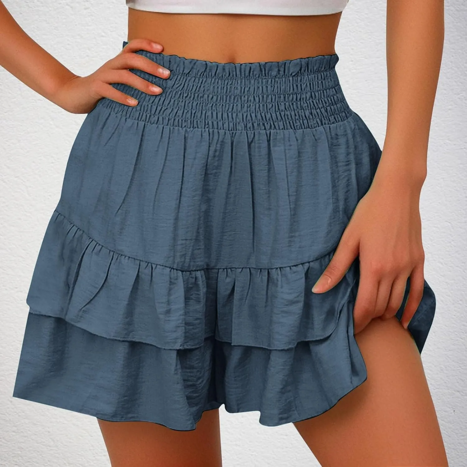 Flowy Shorts for Women Casual High Waisted Boho Floral Butterfly Beach Skorts Y2K Layered Ruffle Wrap Mini Short Pants