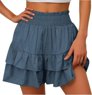 Flowy Shorts for Women Casual High Waisted Boho Floral Butterfly Beach Skorts Y2K Layered Ruffle Wrap Mini Short Pants