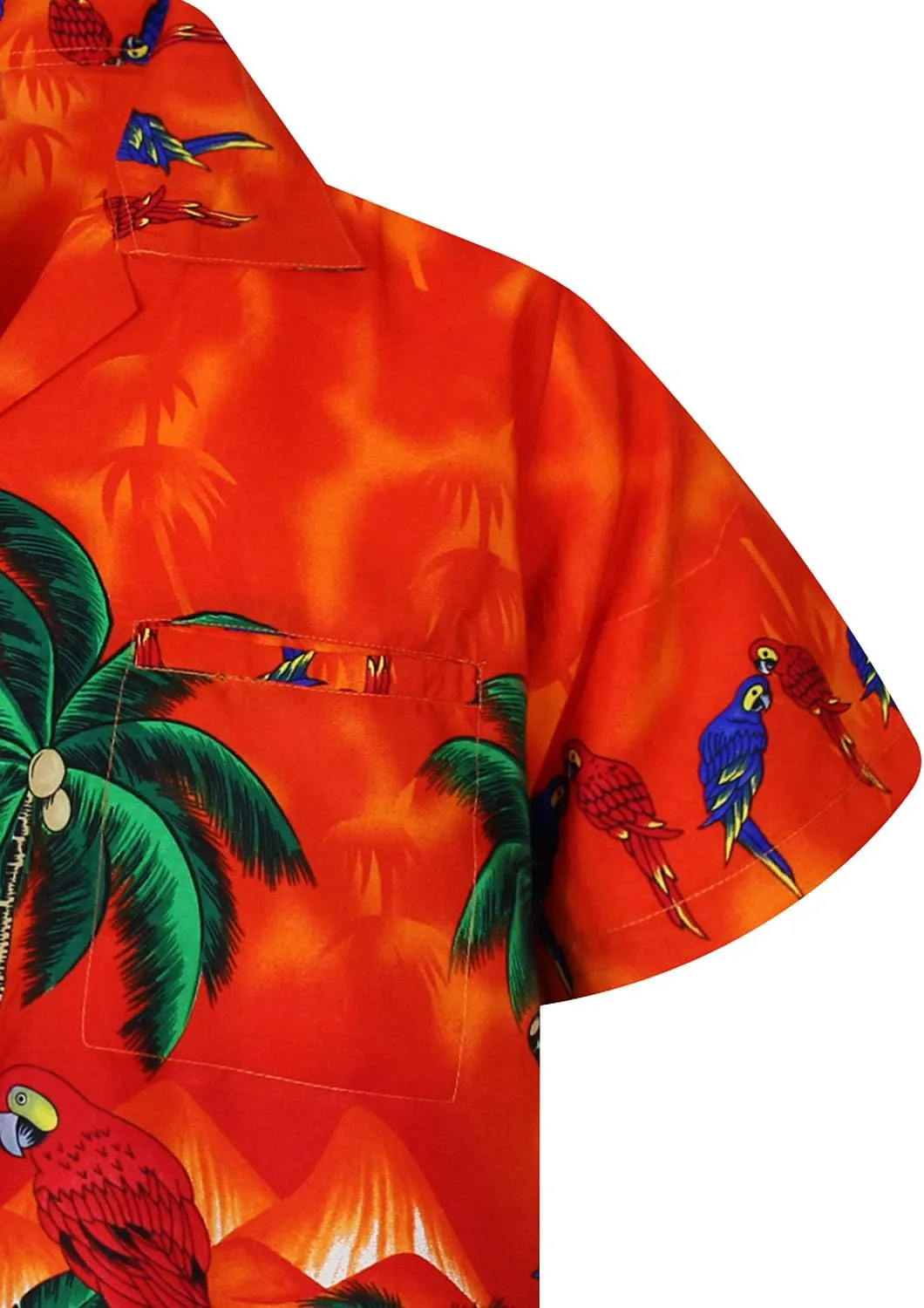 Funky Hawaiian Shirt Men Shortsleeve Frontpocket Hawaiian-Print Parrot Flowers