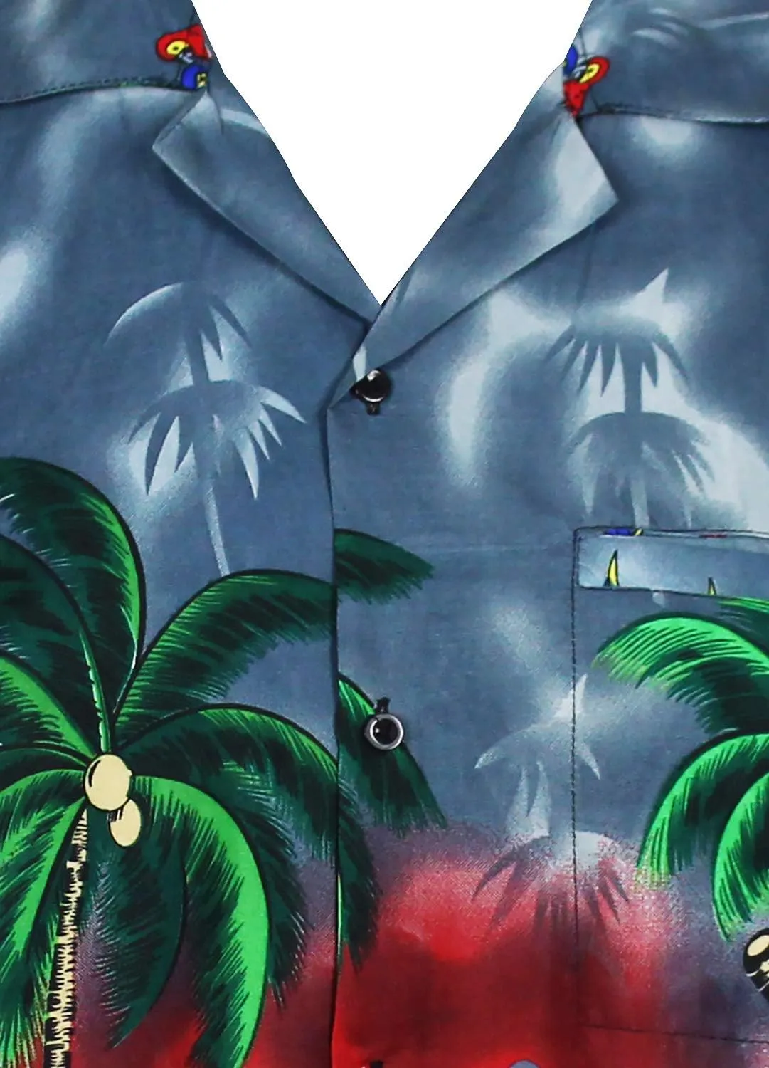 Funky Hawaiian Shirt Men Shortsleeve Frontpocket Hawaiian-Print Parrot Flowers