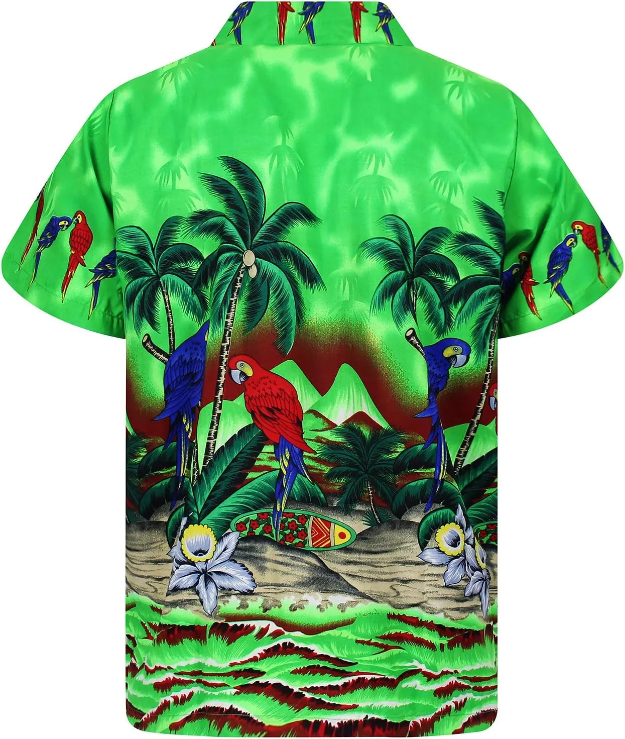 Funky Hawaiian Shirt Men Shortsleeve Frontpocket Hawaiian-Print Parrot Flowers