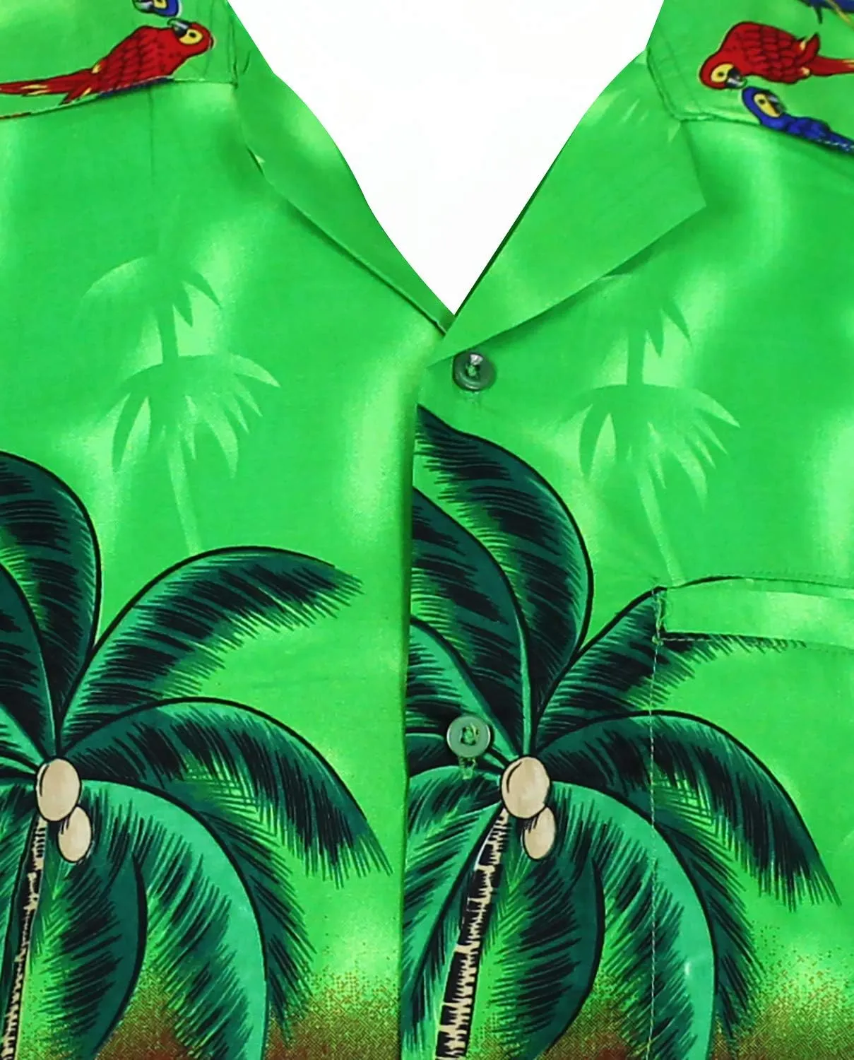 Funky Hawaiian Shirt Men Shortsleeve Frontpocket Hawaiian-Print Parrot Flowers