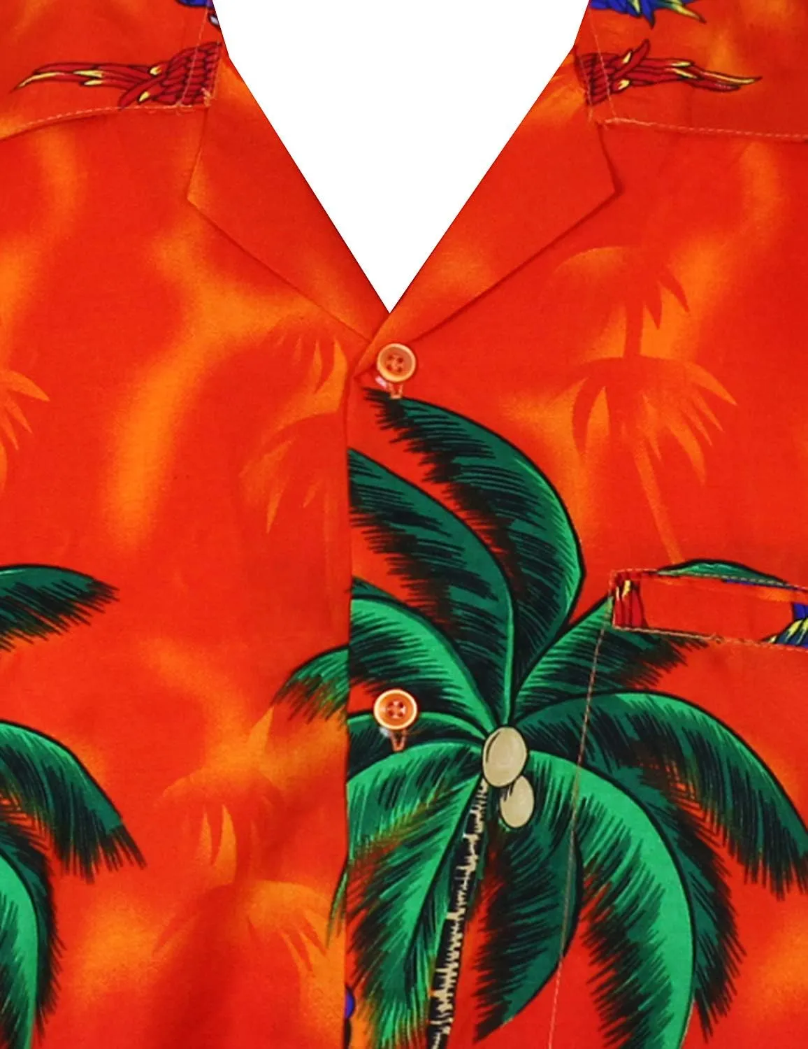 Funky Hawaiian Shirt Men Shortsleeve Frontpocket Hawaiian-Print Parrot Flowers