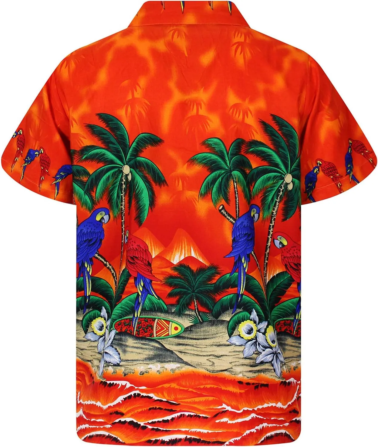 Funky Hawaiian Shirt Men Shortsleeve Frontpocket Hawaiian-Print Parrot Flowers