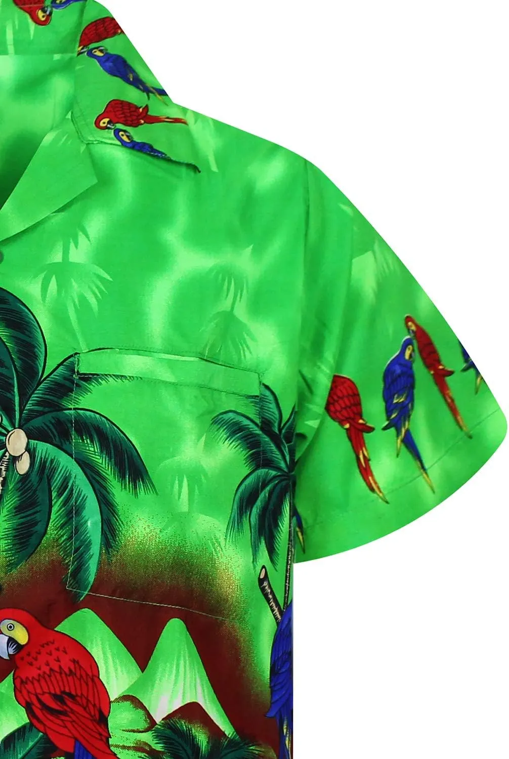 Funky Hawaiian Shirt Men Shortsleeve Frontpocket Hawaiian-Print Parrot Flowers