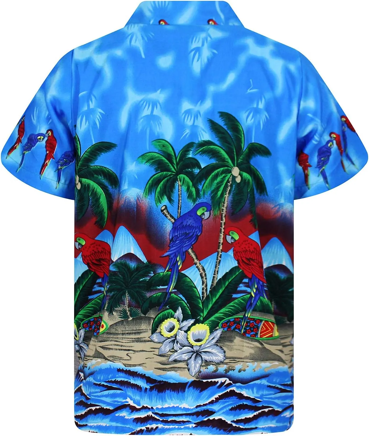Funky Hawaiian Shirt Men Shortsleeve Frontpocket Hawaiian-Print Parrot Flowers