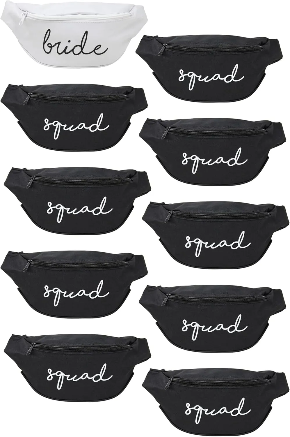 Funky Junque Bachelorette Bride Tribe Fanny - 10 Pack: 1 Bride (White) & 9 Squad (Black)