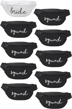Funky Junque Bachelorette Bride Tribe Fanny - 10 Pack: 1 Bride (White) & 9 Squad (Black)