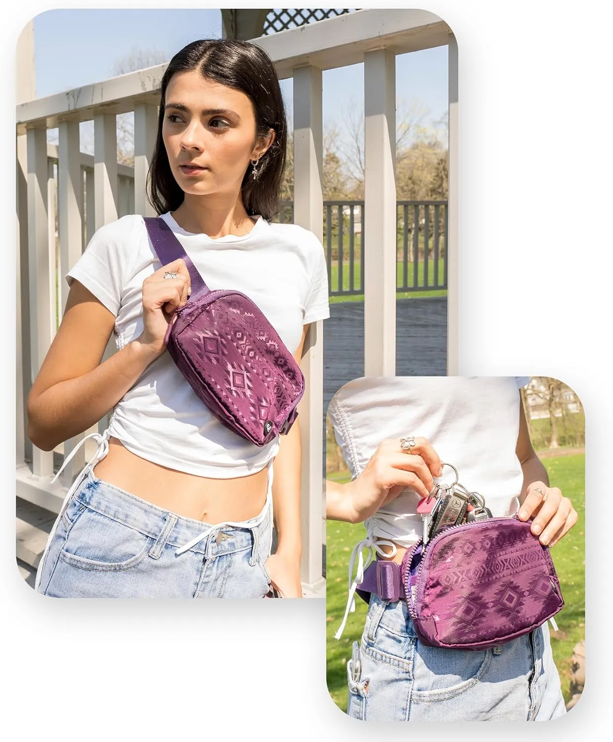 Funky Junque Crossbody Bag Sling Belt Stadium Waist Fanny Concert Bag: Aztec - Purple