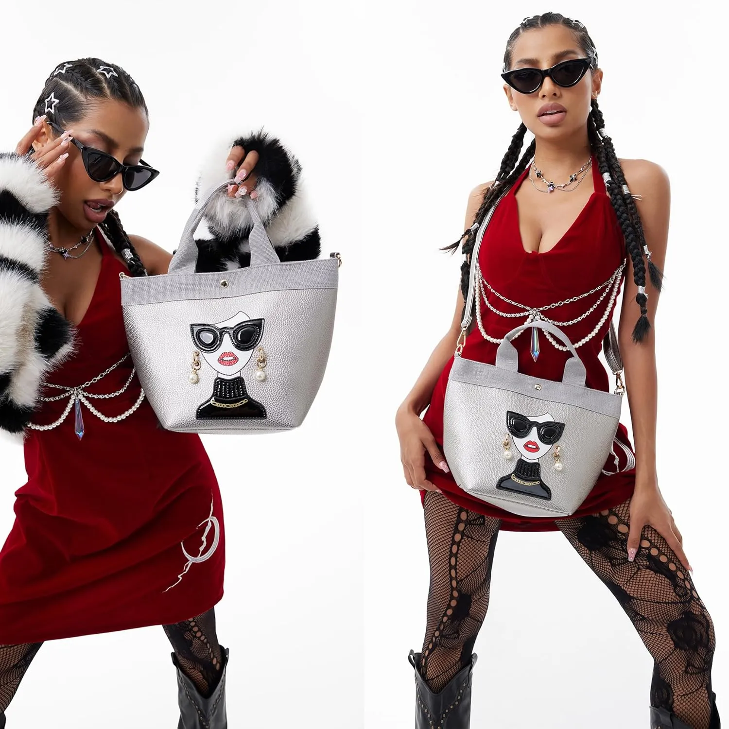 Funky Lady Face Purse for Women Casual Shopping Bag Top Handle Satchel Handbags Pu Leather Shoulder Bag Totes