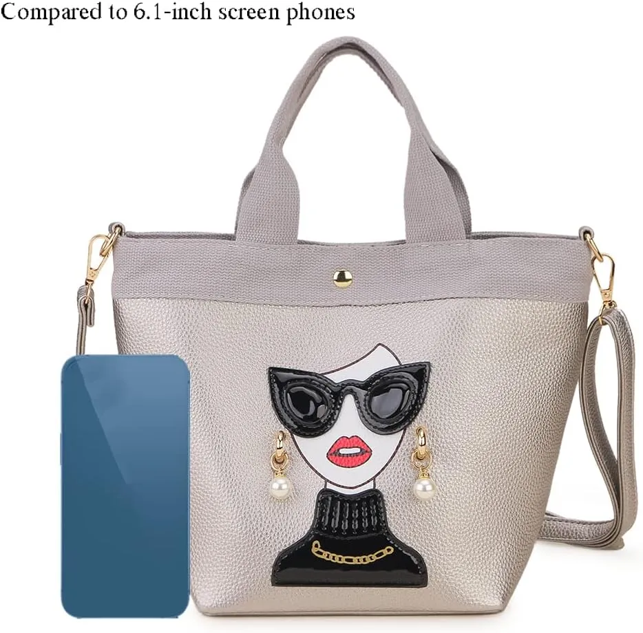 Funky Lady Face Purse for Women Casual Shopping Bag Top Handle Satchel Handbags Pu Leather Shoulder Bag Totes