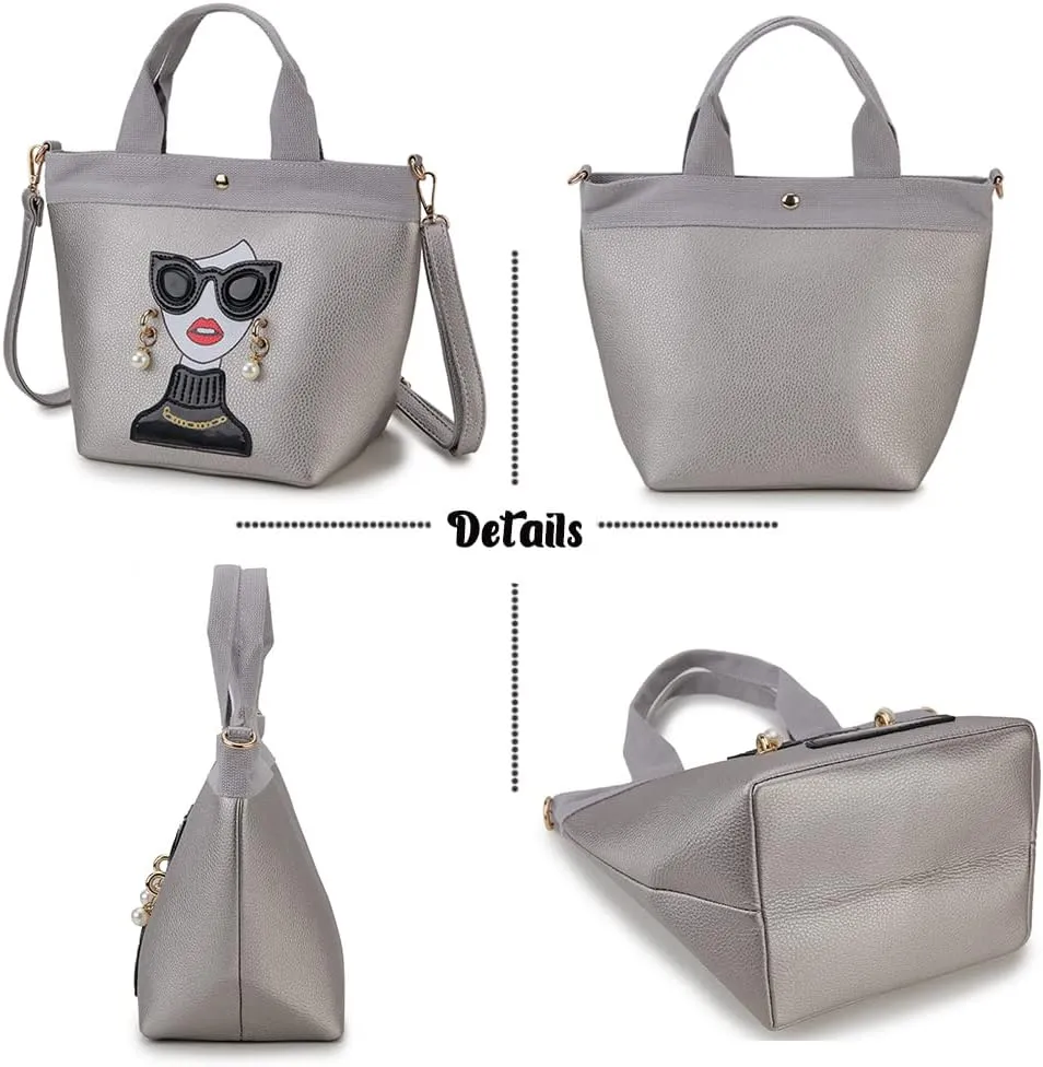 Funky Lady Face Purse for Women Casual Shopping Bag Top Handle Satchel Handbags Pu Leather Shoulder Bag Totes