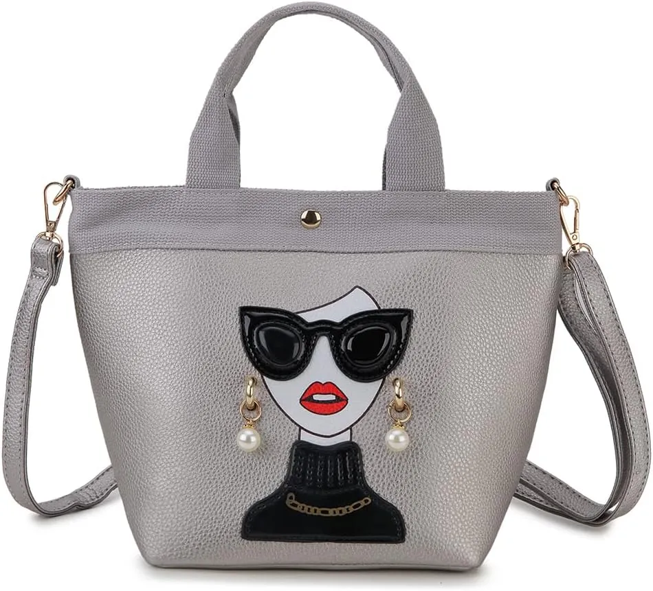 Funky Lady Face Purse for Women Casual Shopping Bag Top Handle Satchel Handbags Pu Leather Shoulder Bag Totes