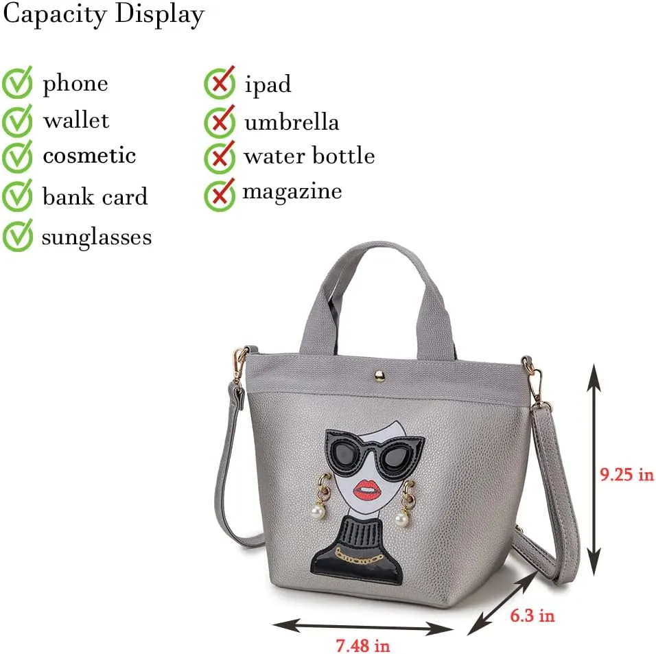Funky Lady Face Purse for Women Casual Shopping Bag Top Handle Satchel Handbags Pu Leather Shoulder Bag Totes