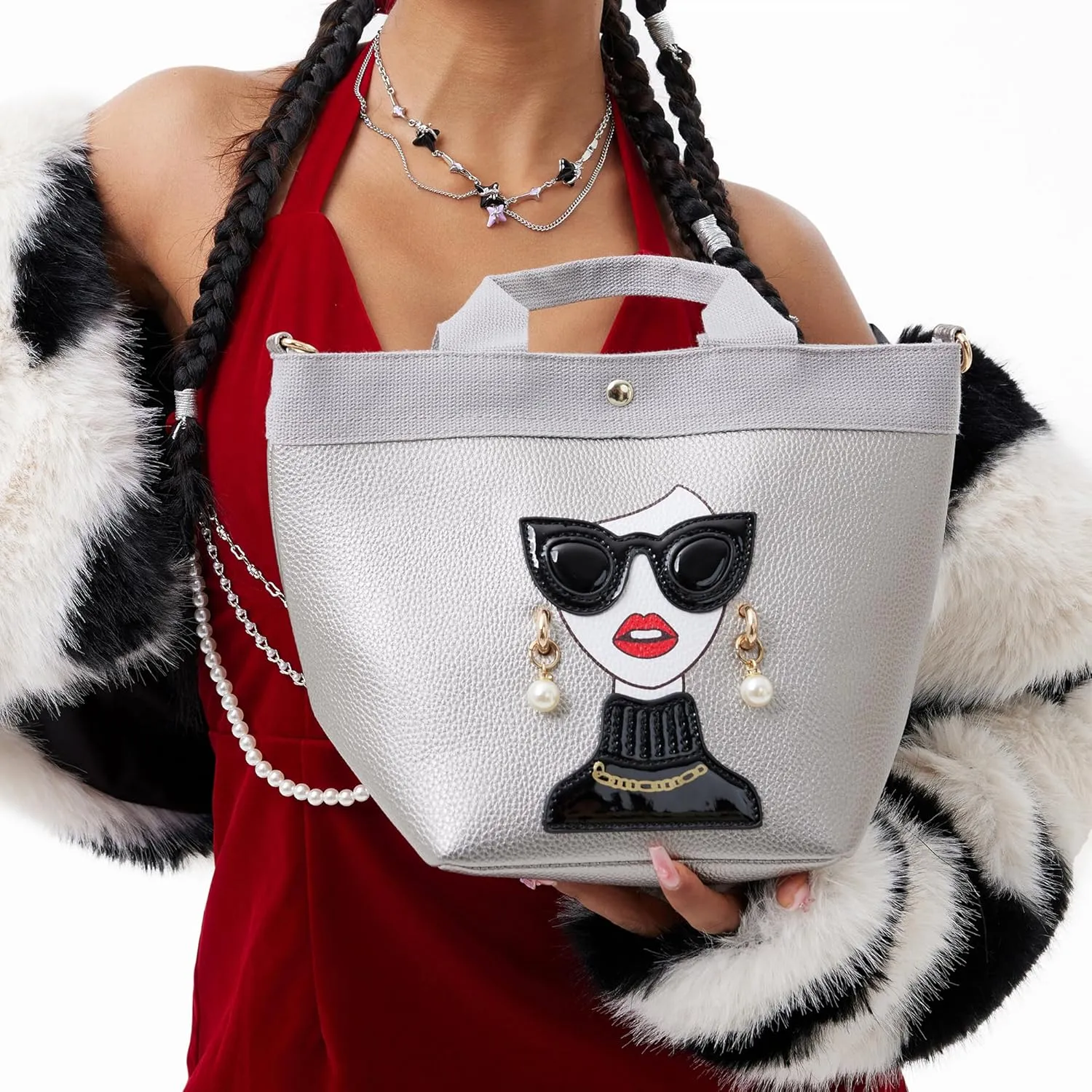 Funky Lady Face Purse for Women Casual Shopping Bag Top Handle Satchel Handbags Pu Leather Shoulder Bag Totes
