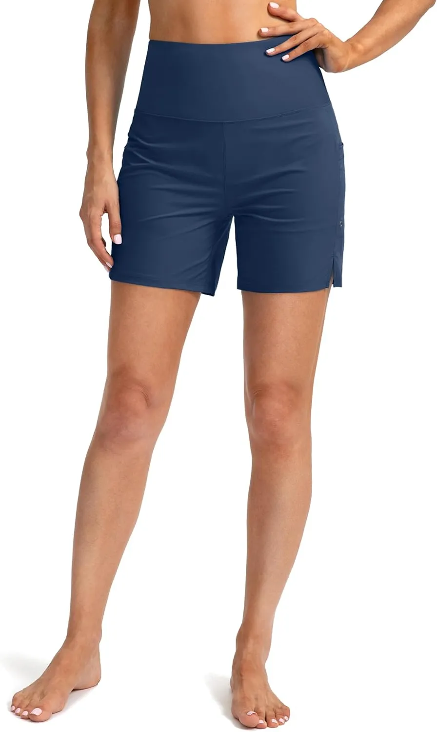 G Gradual Women's 5" High Waisted Swim Board Shorts with Phone Pockets UPF 50  Quick Dry Beach Shorts for Women with Liner