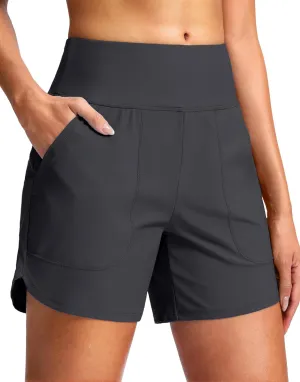 G Gradual Women's 5" Swim Board Shorts Quick Dry High Waisted Beach Shorts for Women Swimsuit Bottoms with Liner Pockets