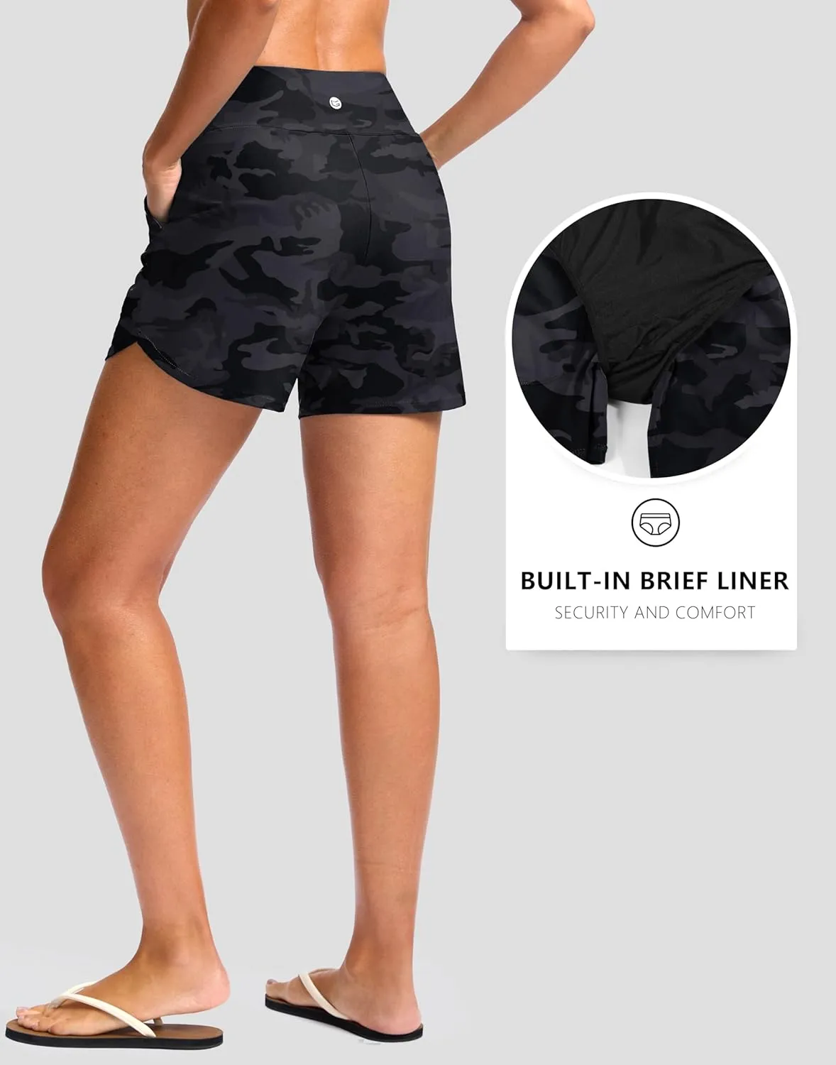 G Gradual Women's 5" Swim Board Shorts Quick Dry High Waisted Beach Shorts for Women Swimsuit Bottoms with Liner Pockets