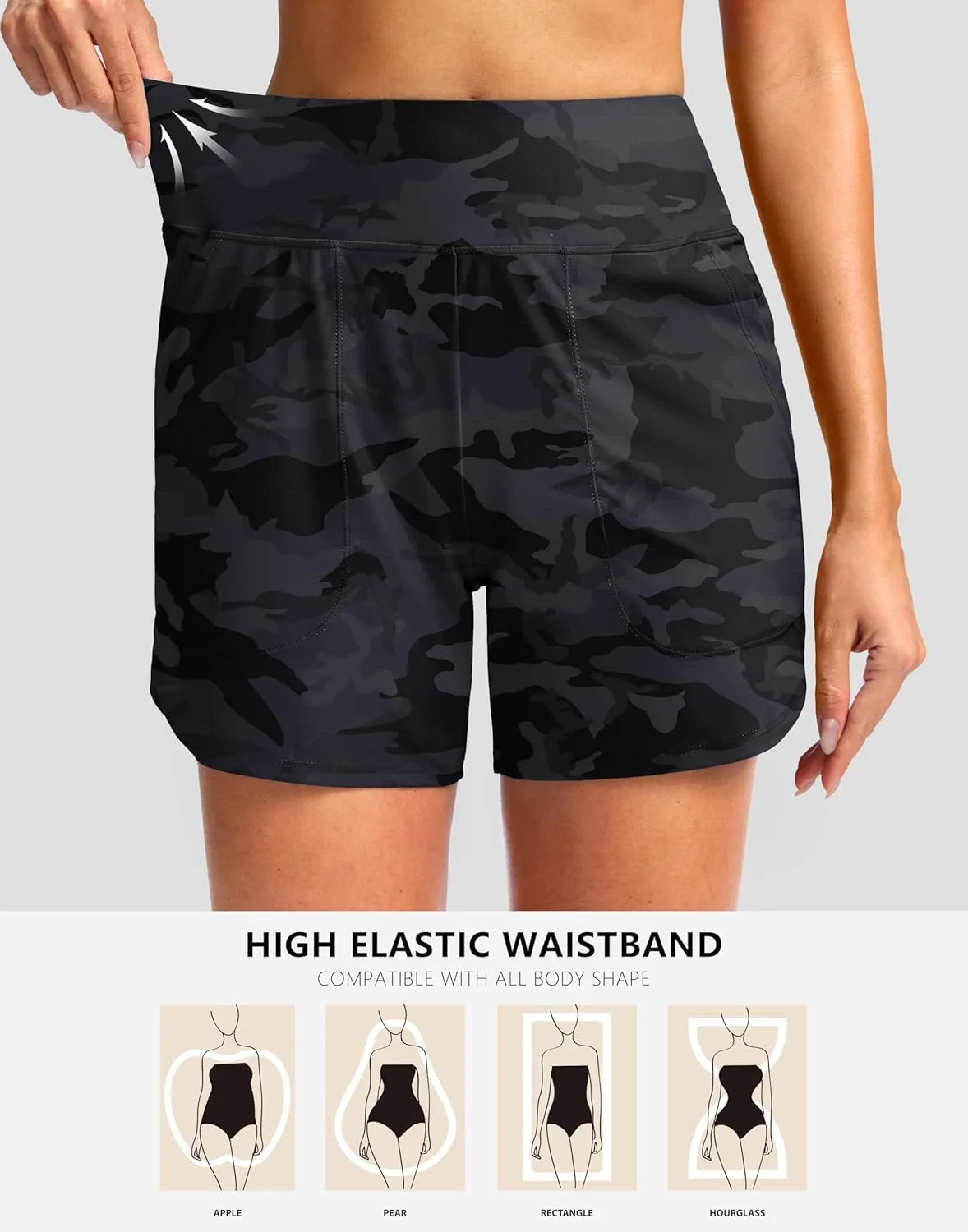 G Gradual Women's 5" Swim Board Shorts Quick Dry High Waisted Beach Shorts for Women Swimsuit Bottoms with Liner Pockets