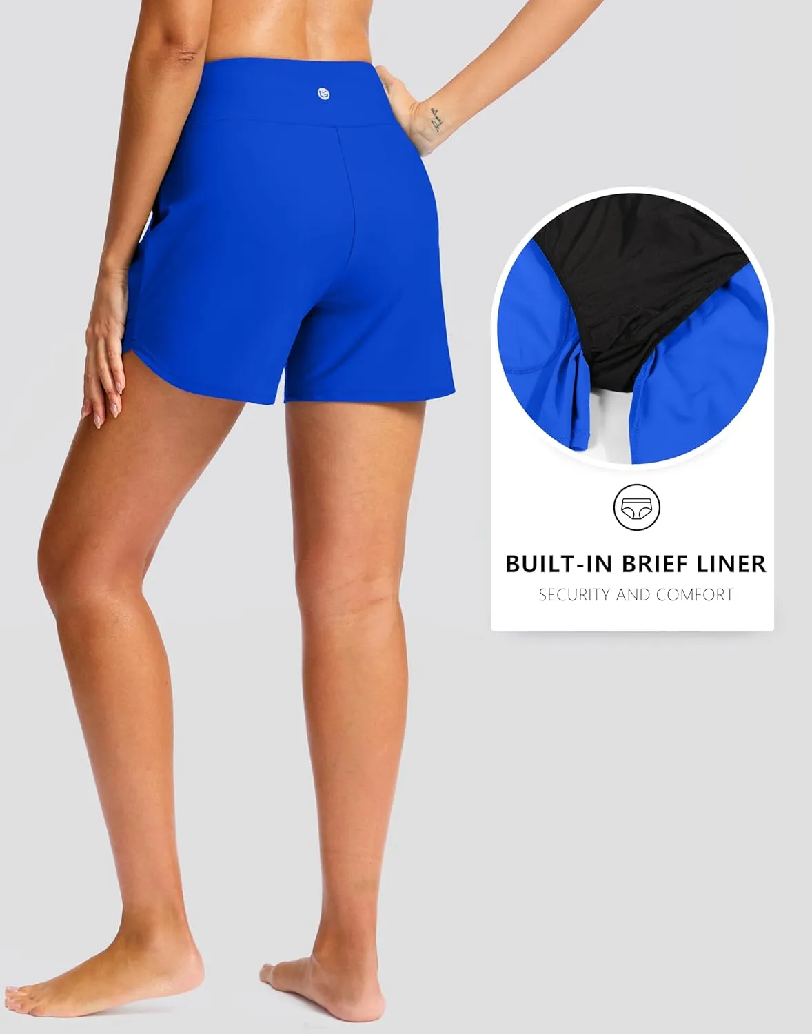 G Gradual Women's 5" Swim Board Shorts Quick Dry High Waisted Beach Shorts for Women Swimsuit Bottoms with Liner Pockets